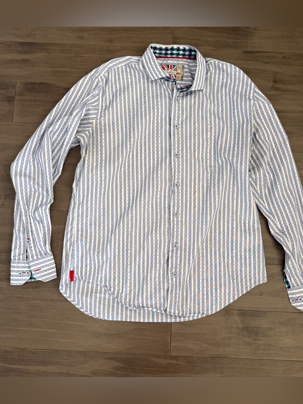 7 Downie Street Couture Striped Long-Sleeve Shirt - Blue/White/polka dot XL